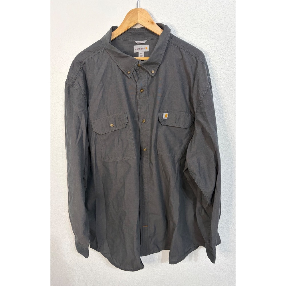 Carhartt Mens 4XL Gray Long Sleeve Button Down Work Shirt Original Fit Cotton